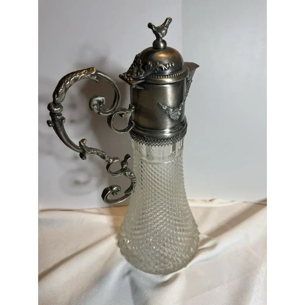 Vintage SACE Italy 24% Lead Crystal Claret Jug Wine Decanter 14” Silver Plate